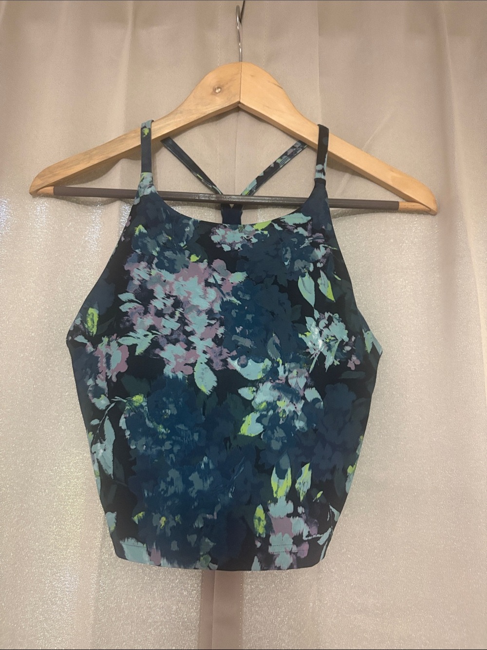 Floral High-Neck Cropped Tank Top - Navy Multi